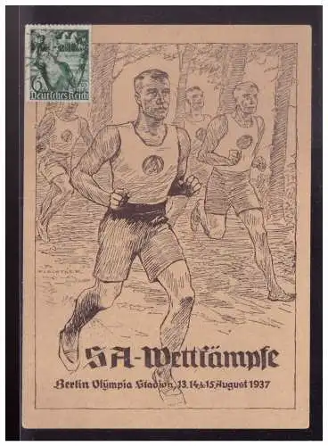 [Propagandapostkarte] Dt- Reich (024203) Propaganda AK SA Wettkämpfe, Berlin Olympia Stadion 1937, blanco SST Nürnberg 8.9.1937. 