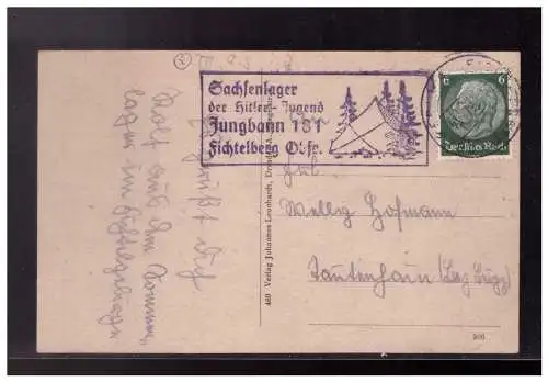 [Propagandapostkarte] Dt- Reich (024240) AK Forsthaus Silberhaus mit Hitler Jugend Lagerstempel Sachserlager der HJ Jungbann 181, gelaufen. 