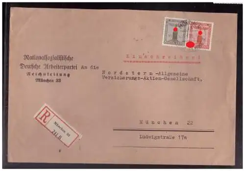 [Propagandapostkarte] Dt Reich (024269) Einschreiben Dienstbrief Vorgedruckt NSDAP Reichsleitung München, gelaufen München 9.9.1939. 