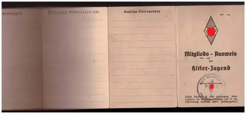 [Propagandapostkarte] Dt- Reich (024290) Propaganda Mitglieds- Ausweis Hitler Jugend (HJ) Gebiet Württemberg, mit Passbild und Beitragsmarken. 