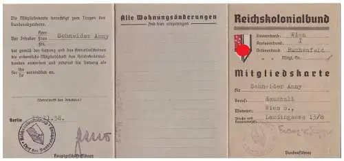 [Propagandapostkarte] Dt- Reich (024294) Propaganda Mitgliedskarte Wien Reichskolonialbund von 1938. 