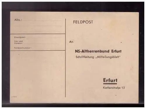[Propagandapostkarte] Dt- Reich (024295) Propaganda ungebrauchte vorgedruckte Mitteilungskarte  an NS- Altherrenbund. 