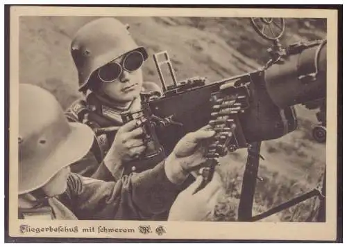 [Propagandapostkarte] DT-Reich (006737) Propagandakarte, Fliegerbeschuß mit schweren M.G., Wehrmachtsfoto XXVII/ 35, gelaufen Radeberg 1935. 