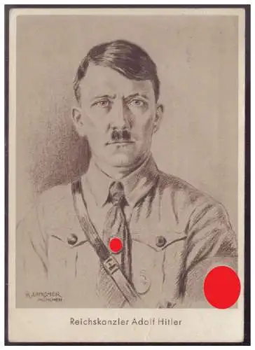 [Propagandapostkarte] DT-Reich (006752) Propagandakarte, Reichskanler Adolf Hitler, Künstlerkarte NR 1 sign. R. Langner, gelaufen mit SST Wien. 