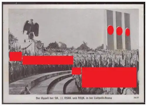 [Propagandapostkarte] Dt.- Reich (006866) Propagandakarte Reichtsparteitag Nürnberg, Der Apell der SA, SS in der Luitpold-Arena, blonco gestem. 