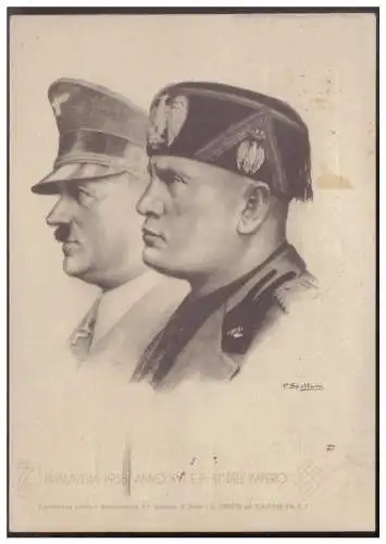 [Propagandapostkarte] Dt-Reich (007391) Propagandakarte Italien, Hitler und Musolini, Primavera 1938, gelaufen Firenze am 9.5.1938. 