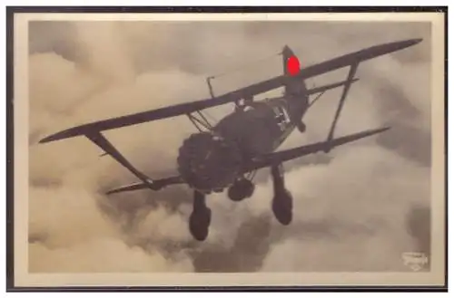 [Propagandapostkarte] Dt-Reich (007395) Propagandakarte, Unsere Luftwaffe, Sturzkampf-Einsitzer Hs 123 stößt zum Angriff durch die Wolken, ung. 