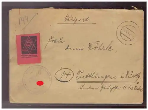[Propagandapostkarte] Dt- Reich (W00196) Fp-Brief Propagandavignette Ohne Lösung der Judenfrage keine ......., gelaufen 1944. 