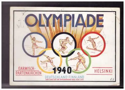 [Propagandapostkarte] Dt- Reich (W00234) Propagandakarte Olympiade 1940 Deutschland- Finnland, gelaufen Einschreiben mit diversen SST. 