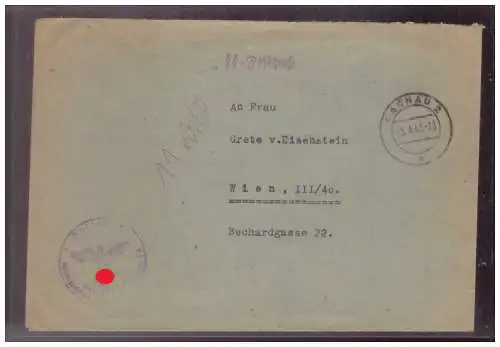 [Propagandapostkarte] Dt- Reich (W00243) Judeika SS-Feldpostbrief K3 Kommandantur, KZ Dachau Verwaltung, gelaufen 5.4.1943. 