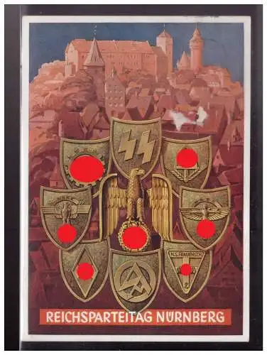 [Propagandapostkarte] Dt- Reich (W00246) Propaganda Hoffmannkarte 1938 Reichsparteitag Nürnberg 1938, Karte ist 2. Wahl Mängel beidseitig, gel. 