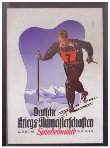 [Propagandapostkarte] Dt- Reich (W00252) Propaganda Deutsche Kriegs- Skimeisterschaften Spindelmühle 1941, blanco gestempelt mit SST. 