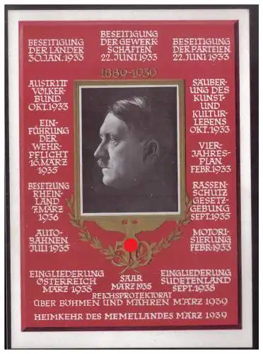 [Propagandapostkarte] Dt.- Reich (007616) Propagandakarte farbig zum 50. Geburtstag von Adolf Hitler, gestempelt Berlin am 20.4.1939. 