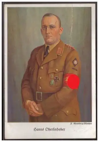 [Propagandapostkarte] Dt- Reich (007654) Propagandakarte Hannes Oberlindober farbig mit Mangel, gelaufen Heidelberg am 29.6.1936. 