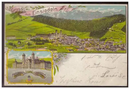 [Ansichtskarte] Schweiz (007987) AK farbig Gtuss aus Einsiedeln, gelaufen 25.5.1899. 
