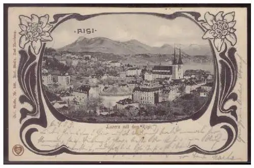 [Ansichtskarte] Schweiz (007989) AK Luzern mit dem Rigi, Officielle Ansichtskarte, Nr.1, gelaufen Rigi 7.7.1903. 