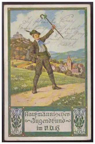 [Ansichtskarte] Dt- Reich (007994) AK Kaufmännischer Jugendbund im V.D.H. gelaufen mit Feldpost Grimma 18.3.1918. 