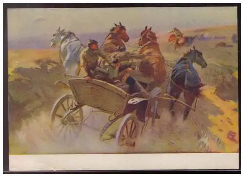 [Propagandapostkarte] UDSSR (008070) AK 1954 Tatschanka, schweres MG im Heck von Pferden gezogene, nach Gemälden des Malers Grekow ungebraucht. 