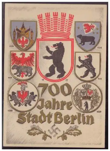 [Propagandapostkarte] Dt.- Reich (008094) Propagandakarte 700 Jahre Stadt Berlin, ungebraucht blanco gestempelt Berlin Treptow am 20.8.1937. 