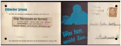 [Propagandapostkarte] Dt- Reich (008096) Doppelpostkarte, Pößnecker Zeitung, für die Erstellung einer Anzeige, Was tun spricht Zeus, gebraucht. 