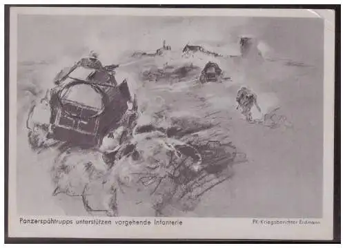 [Propagandapostkarte] Dt.- Reich (008111) Propagandakarte, Panzerspähtrupps unterstützen vorgehende Infanerie, gelaufen lübeck am 9.12.1943. 