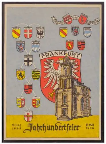 [Werbepostkarte] Motiv (008403) AK Frankfurt Jahrhundertfeier 18.5.1948, gelaufen mit SST Frankfurt am 18.5.1948. 