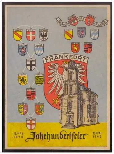 [Werbepostkarte] Motiv (008404) AK Frankfurt Jahrhundertfeier 18.5.1948, gelaufen mit SST Frankfurt am 19.5.1948. 