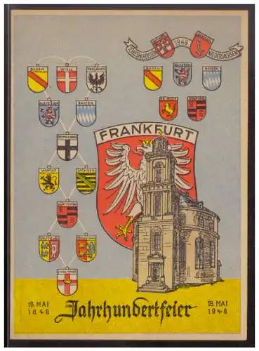 [Werbepostkarte] Motiv (008405) AK Frankfurt Jahrhundertfeier 18.5.1948, gelaufen mit SST Frankfurt am 18.5.1948. 