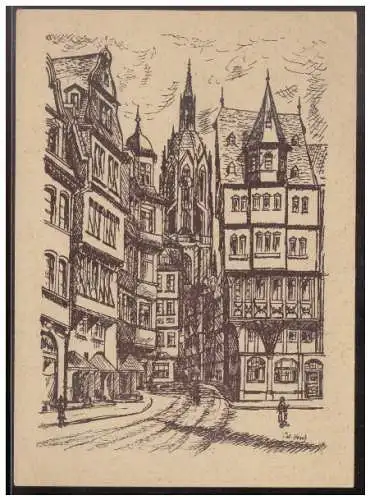 [Werbepostkarte] AK (008406) Frankfurt a. Main Domblick am Alten Markt, gelaufen Frankfurt am 23.5.1948. 