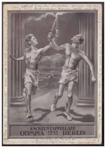 [Propagandapostkarte] Dt- Reich (008470) AK Propaganda, Fackelstaffellauf Olympia Berlin 1936, gelaufen 1938 nach Lauffen a.N. 