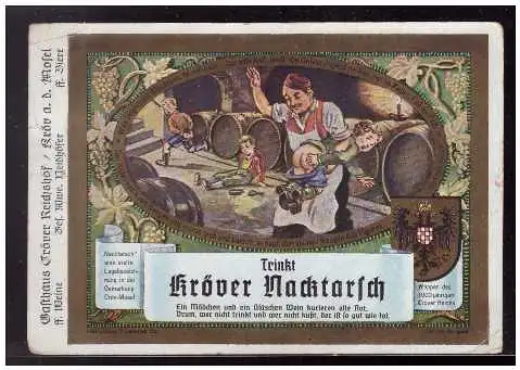 [Werbepostkarte] DT- Reich (008703) Werbepostkarte Trinkt Kröver Nacktarsch, Gasthaus Gröver Reichshof, gelaufen 1940. 