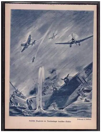 [Propagandapostkarte] Dt- Reich (008968) Propagand Britische Flugboote im Bombenhagel deutscher Stukas stammt aus Adler Luftwaffenkalender. 