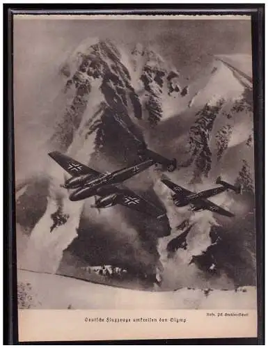 [Propagandapostkarte] Dt- Reich (008969) Propagandbild Deutsche Flugzeuge umkreisen den Olymp stammt aus Adler Luftwaffenkalender. 