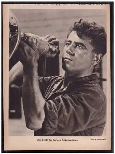 [Propagandapostkarte] Dt- Reich (008973) Propagandbild Das Gesicht des deutschen Rüstungsarbeiters stammt aus Adler Luftwaffenkalender. 