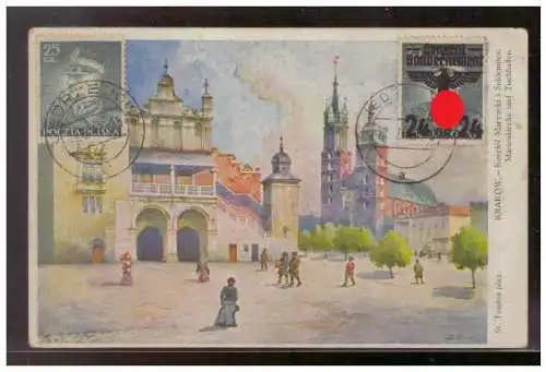 [Propagandapostkarte] GG (009040) Postkarte Krakau  mit Polnischer Urmarke und deutscher Überdruckter Marke GG MNR 14. 