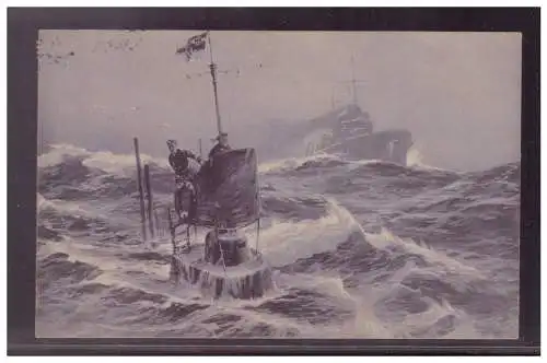 [Propagandapostkarte] DT- Reich (009041) Propagandakarte WKI U Boot in der Nordsee auf Wacht gelaufen 1919. 