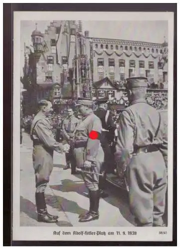 [Propagandapostkarte] Dt-Reich (009127) Propagandakarte Reichsparteitag Nürnberg, Auf dem Adolf Hitler Platz am 11.9.1938, blanco gest. Asch. 