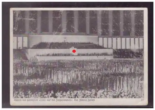 [Propagandapostkarte] Dt-Reich (009129) Propagandakarte Appell der politischen leiter auf der Zeppelinwiese der Führer spricht, gel.Nürnberg. 