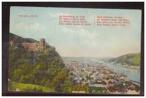 [Echtfotokarte farbig] AK (009258) Heidelberg, Heidelberg Spruchkarte, gelaufen Heidelberg 1911. 