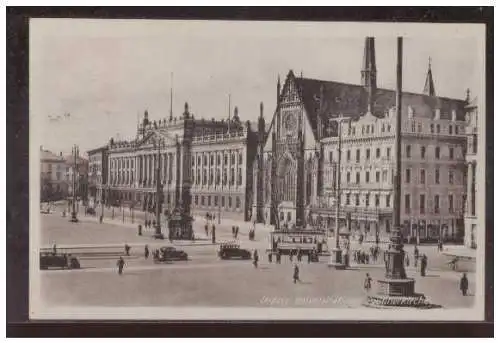 [Echtfotokarte schwarz/weiß] AK (009261) Leipzig Universität, und Paulinerkirche blanco gestempel mit SST Leipziger Messe 1946. 