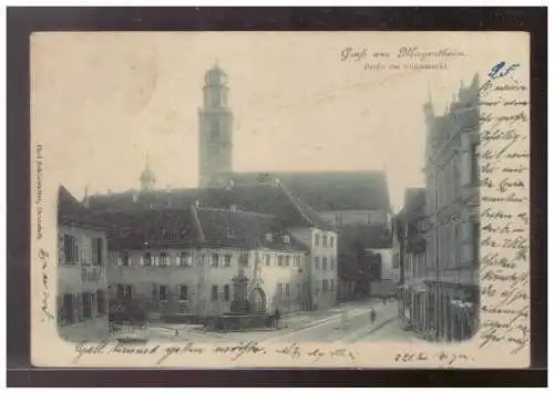 [Echtfotokarte schwarz/weiß] AK (009282) Bad Mergentheim, Partie am Gänsmarkt, gelaufen 1900 nach Schwäbisch Hall. 
