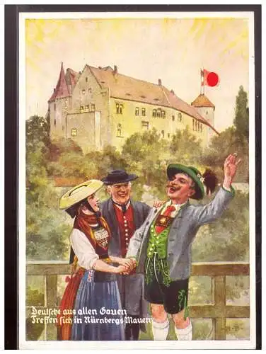[Propagandapostkarte] DT- Reich (009902) Propagandakarte, Deutsche aus allen Gauen, Treffen sich in Nürnbergs Mauern, blanco gestempelt 1938. 