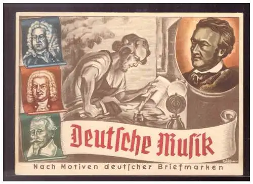 [Propagandapostkarte] Dt-Reich (009914) Propagandakarte Deutsche Musik, Olympia-Postwertzeichen Ausstellung Dresden, blanco gestempelt mit SST. 