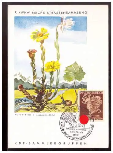[Propagandapostkarte] Dt- Reich (020017) Propagandakarte 7. KWHW- Reichs- Strassensammlung, Huflattich blanco gest. mit SST Wittenberg. 