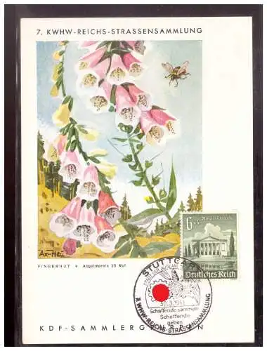 [Propagandapostkarte] Dt- Reich (020019) Propagandakarte 7. KWHW- Reichs- Strassensammlung, Fingerhut, blanco gest. mit SST Stuttgart, Rückseite Klebespuren. 