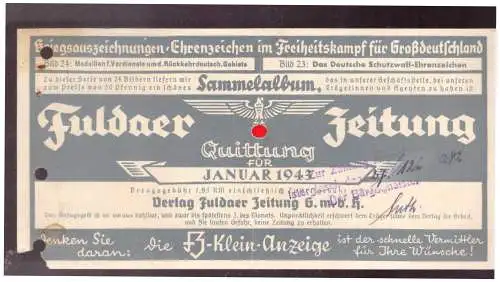 Fuldaer Zeitung Quittung. 