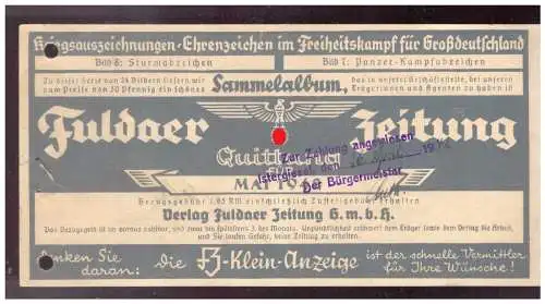 Fuldaer Zeitung Quittung. 