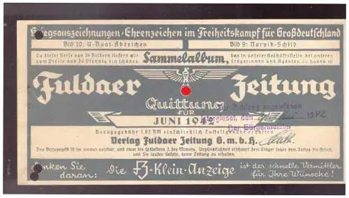 Fuldaer Zeitung Quittung. 