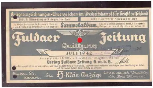 Fuldaer Zeitung Quittung. 