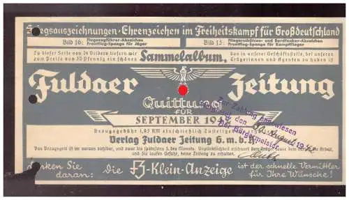 Fuldaer Zeitung Quittung. 
